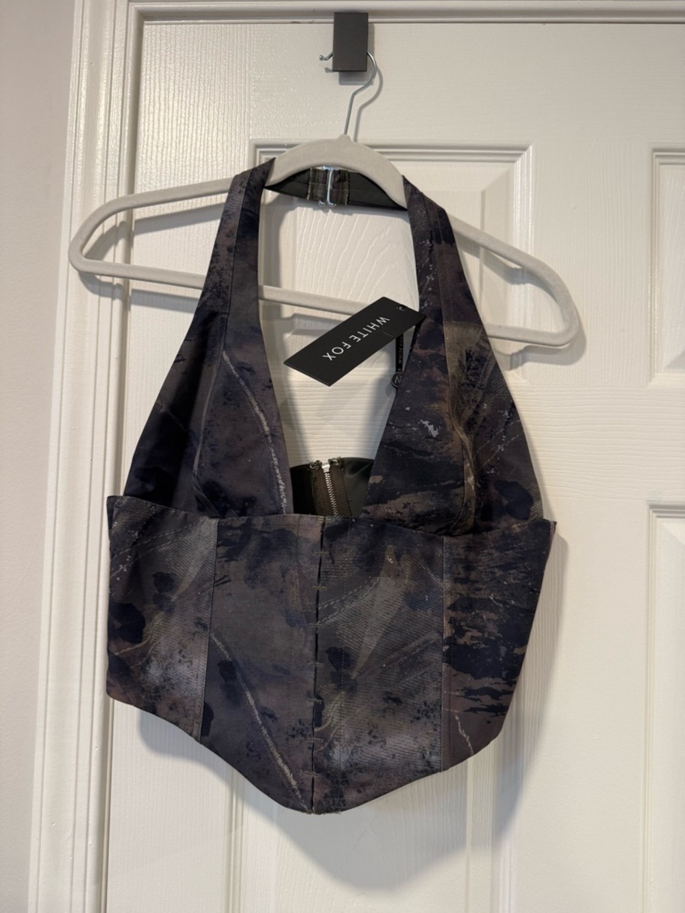 White Fox Boutique Black and Gray Halter Corset Top